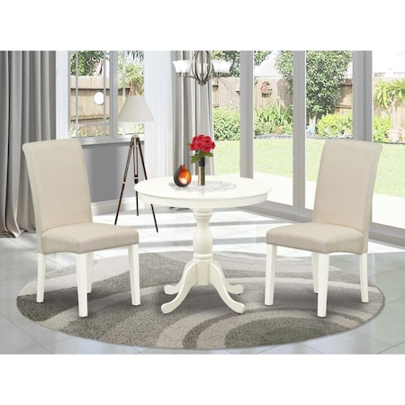 East West Furniture 3 Piece Antique Dining Room Set - Linen White AMBA3-LWH-01